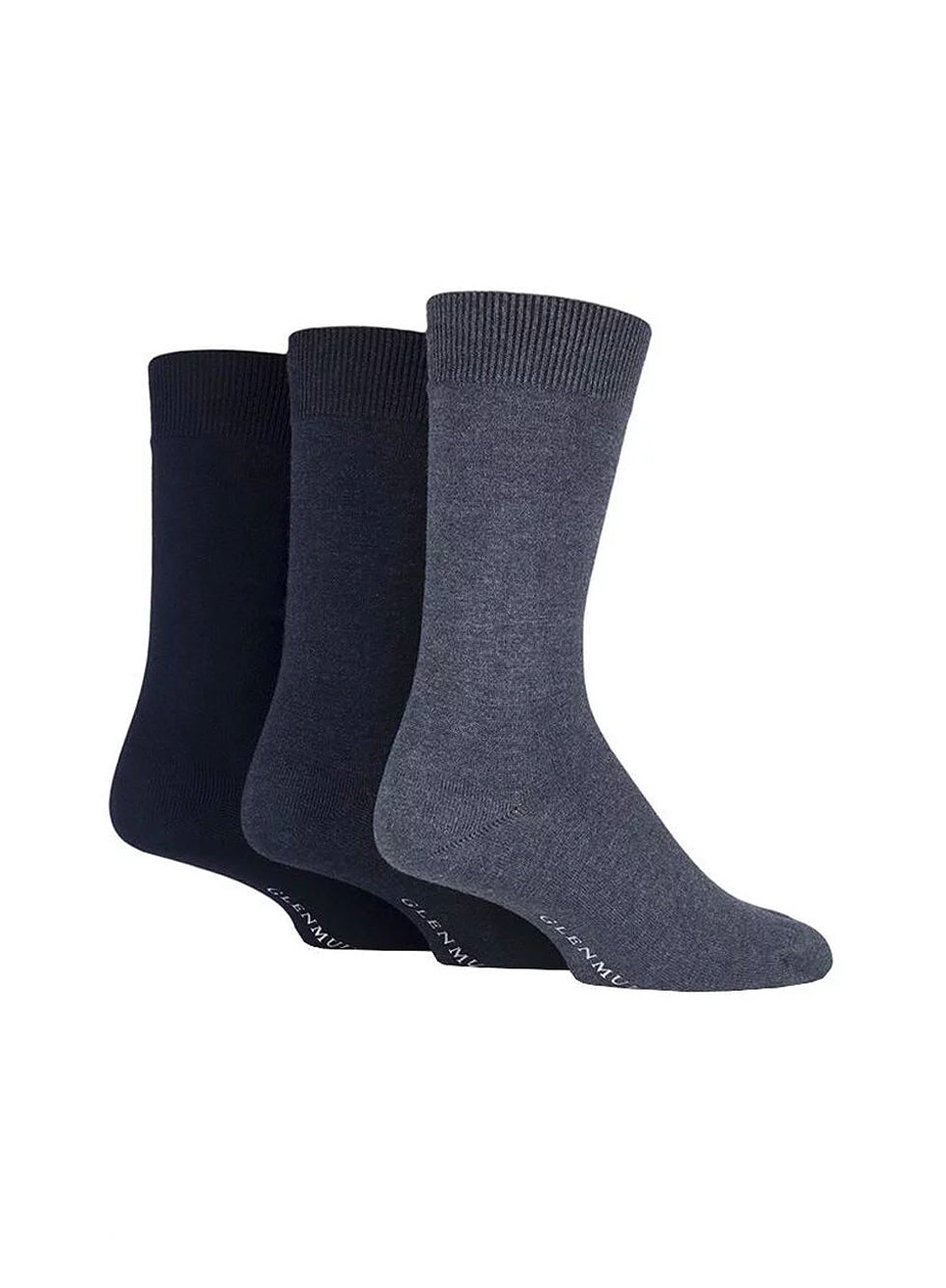 Glenmuir 3pk Plain Socks Bamboo Fibre Black/navy/grey