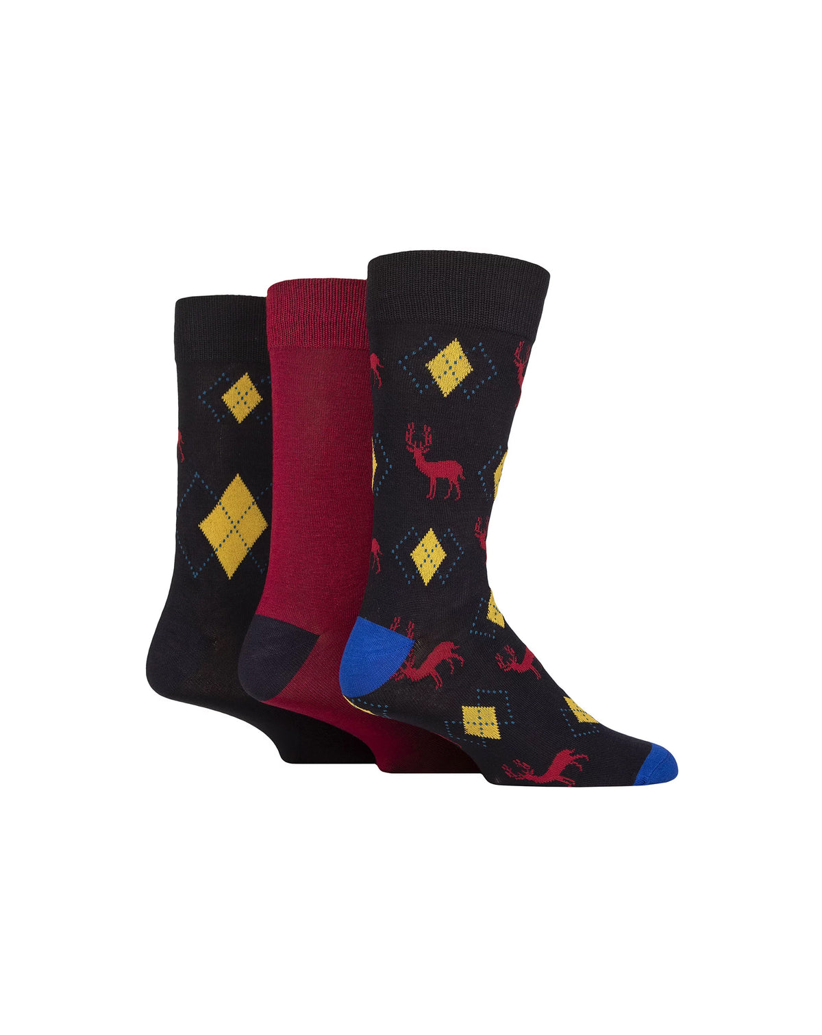 Glenmuir Mens Bamboo Patterned Christmas 3 Pack Socks NAVY