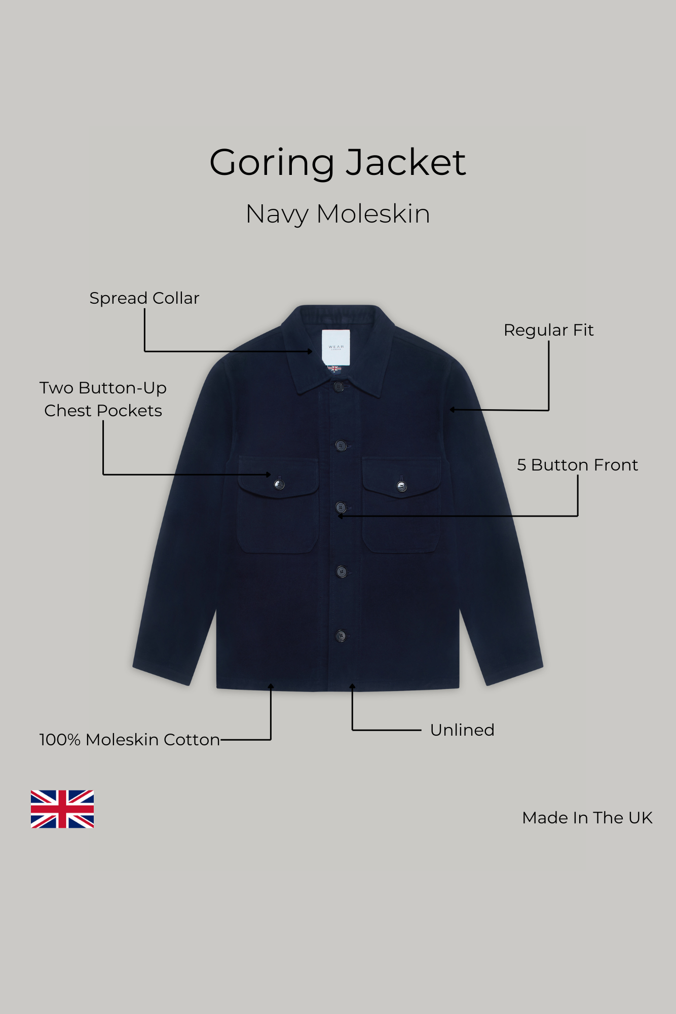 Goring Jacket - Navy Moleskin