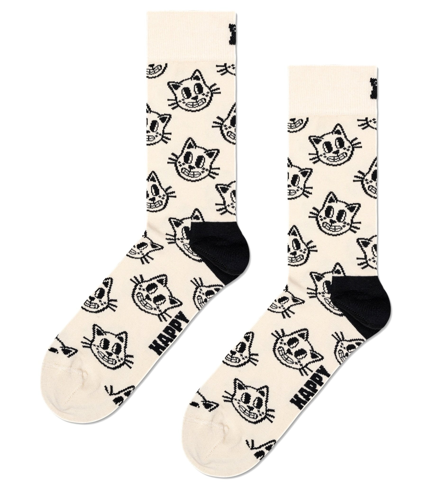 Happy Socks Cat Socks, Cream/black