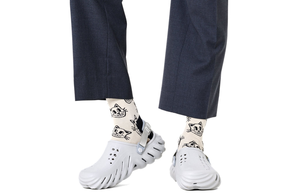 Happy Socks Cat Socks, Cream/black