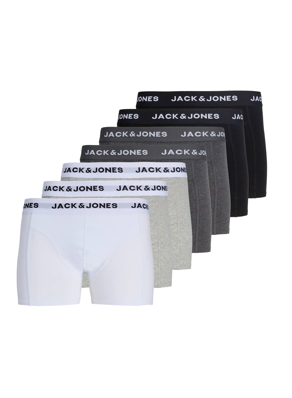Jack & Jones Mens Underwear Solid Trunks 7 Pack Black / White / Grey