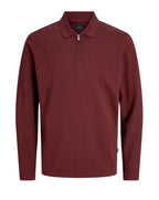 Jack & Jones JPRBLAETHAN POLO Long Sleeve Red / BITTER CHOCOLATE