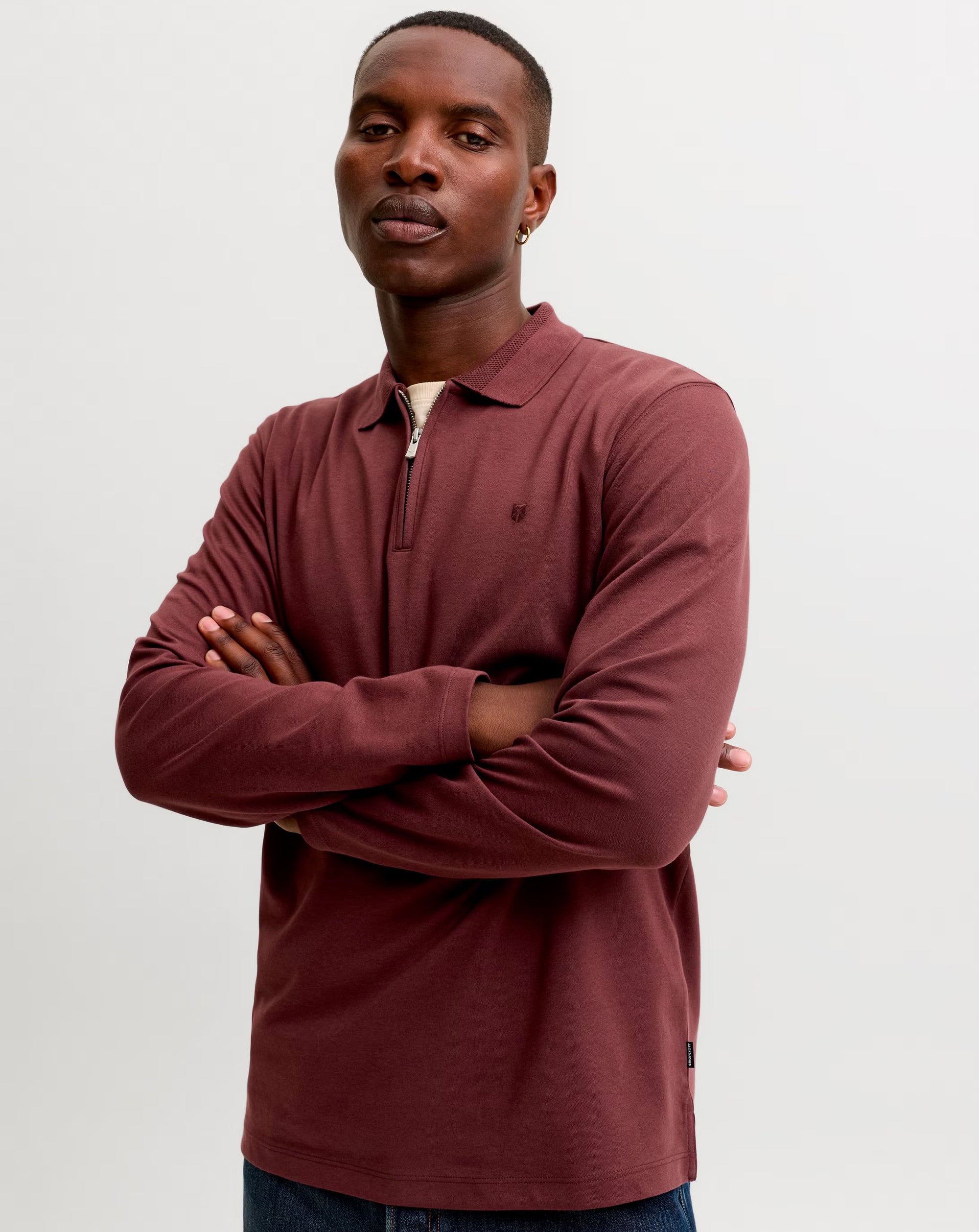 Jack & Jones JPRBLAETHAN POLO Long Sleeve Red / BITTER CHOCOLATE