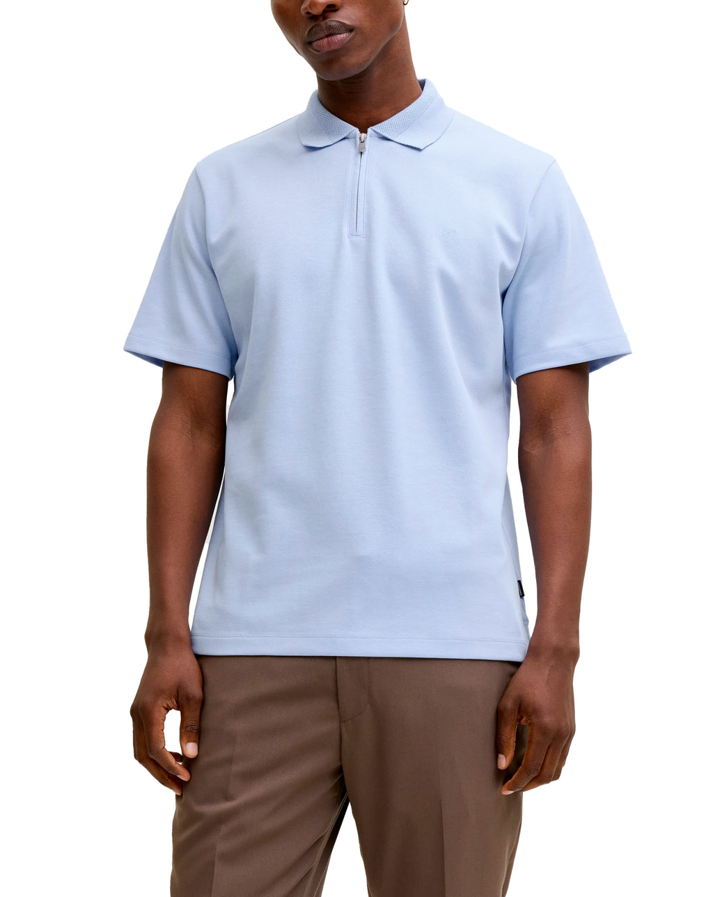 Jack & Jones JPRBLAETHAN Short Sleeve Zip polo CHAMBRAY BLUE