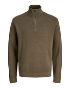 Jack & Jones JPR BLAMILANQ Stitch Knit Half Zip Stone Grey Melange