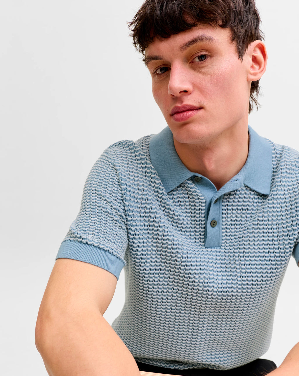 Jack & Jones Knit Polo Short Sleeve Ashley Blue/Twist