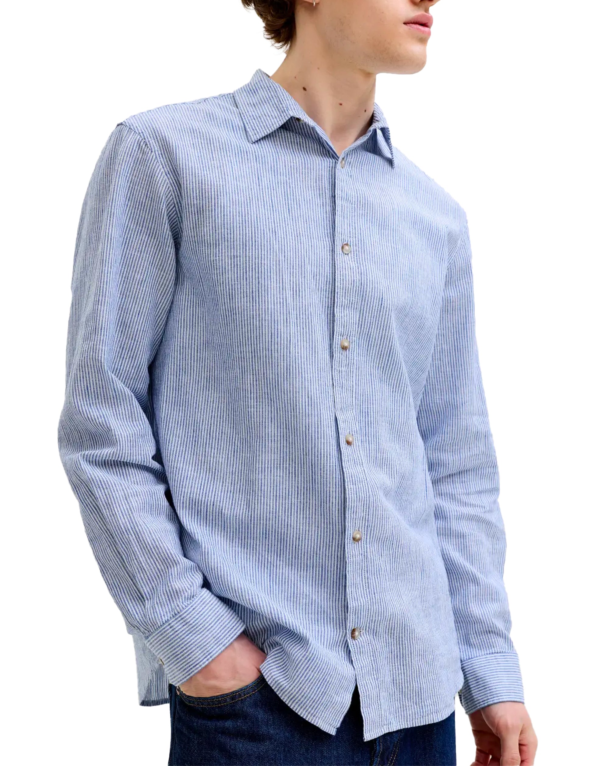 Jack & Jones Stripes Linen Blend Shirt BLUE