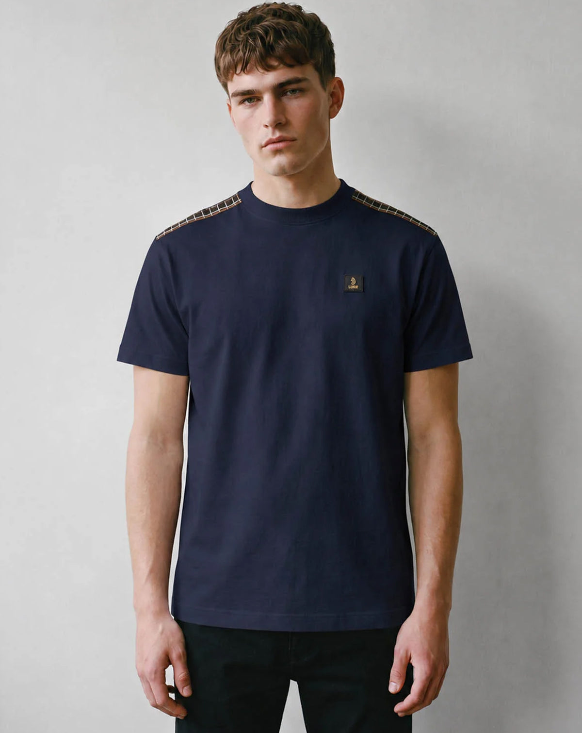 Luke 1977 Firth Regular Fit T-Shirt Shoulder Check Panels 180GSM DARK NAVY