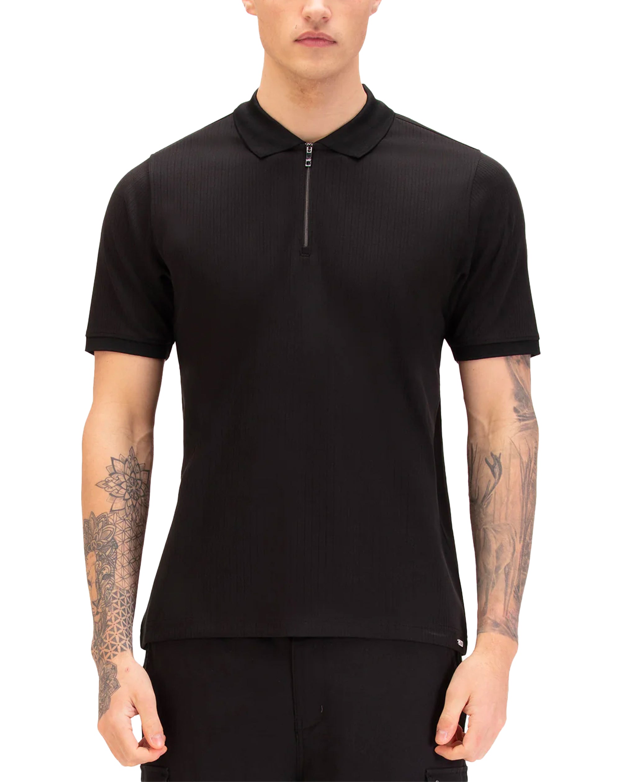 Luke 1977 Henry ribbed Short Sleeve polo shirt BLACK