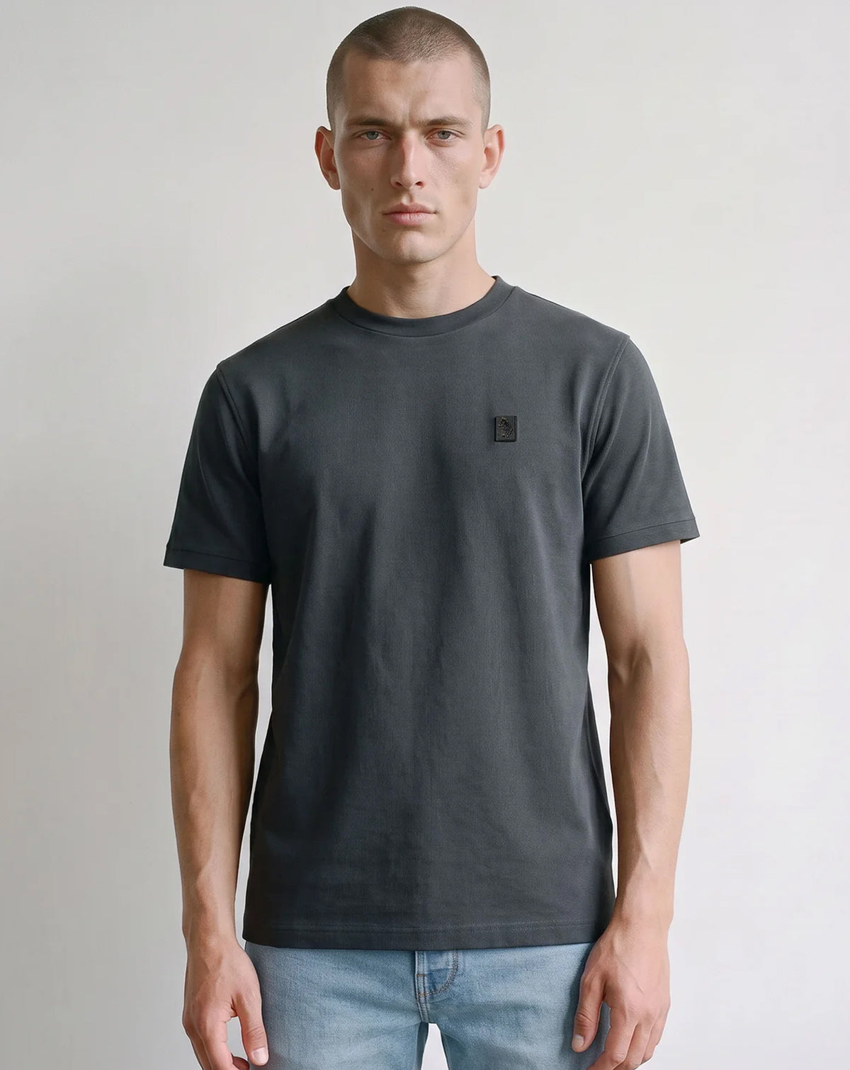 Luke 1977 Keswick rib detail crew neck t shirt CHARCOAL