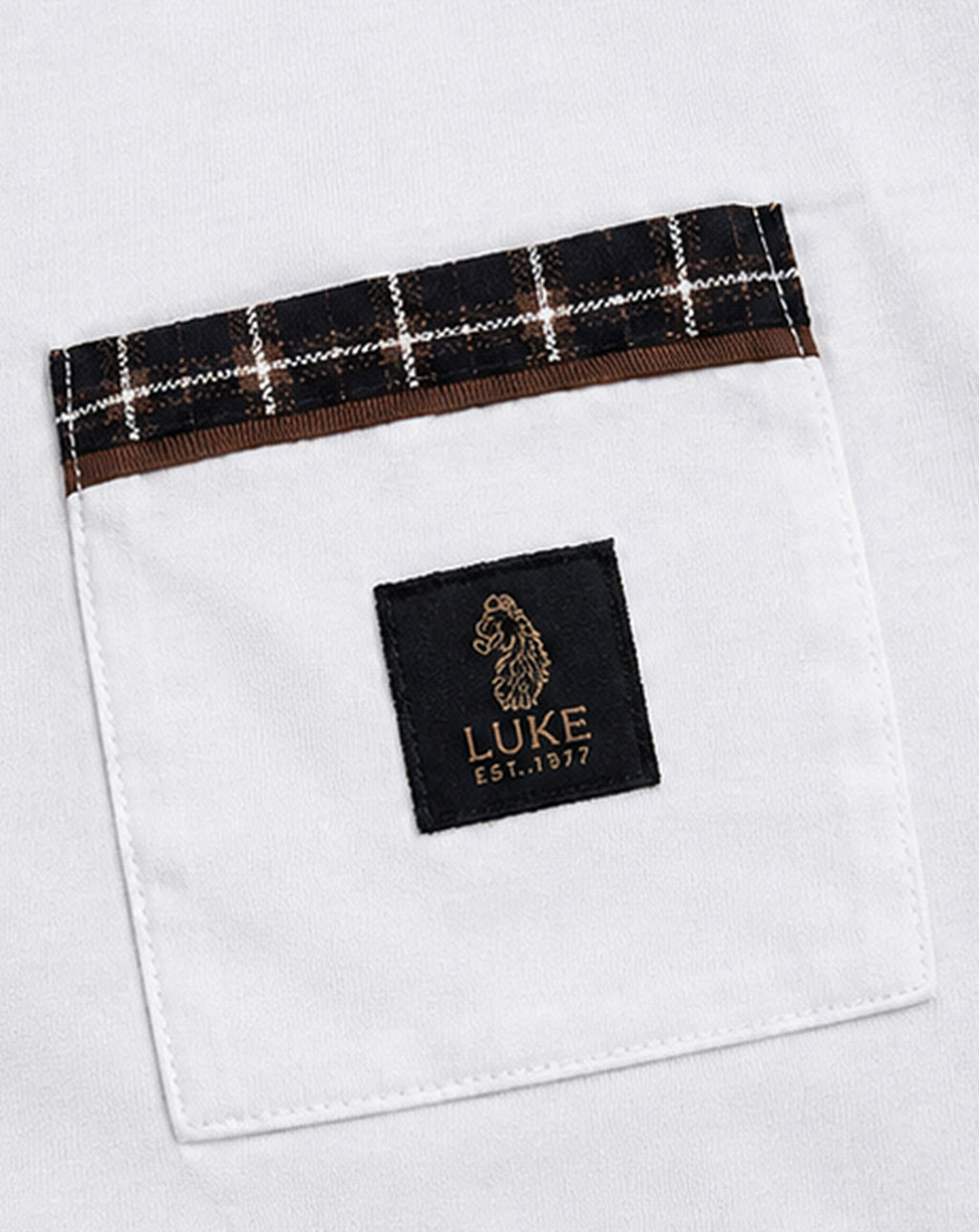 Luke 1977 Kirk Regular Fit Check Pocket T-Shirt 180GSM WHITE