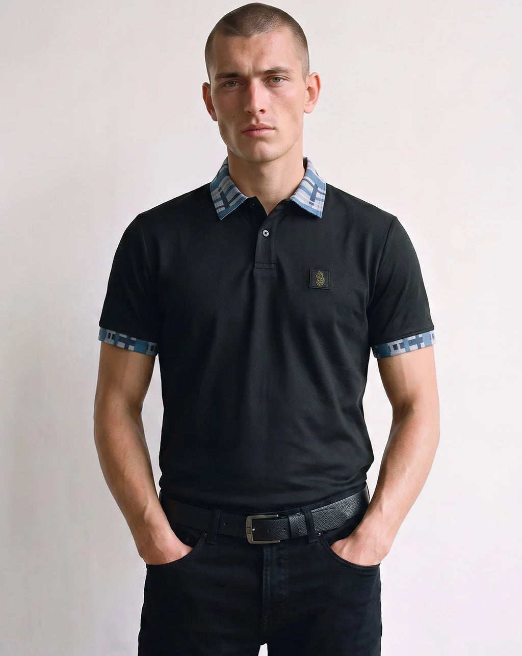 Luke 1977 Yard contrast collar polo shirt BLACK/BLUE