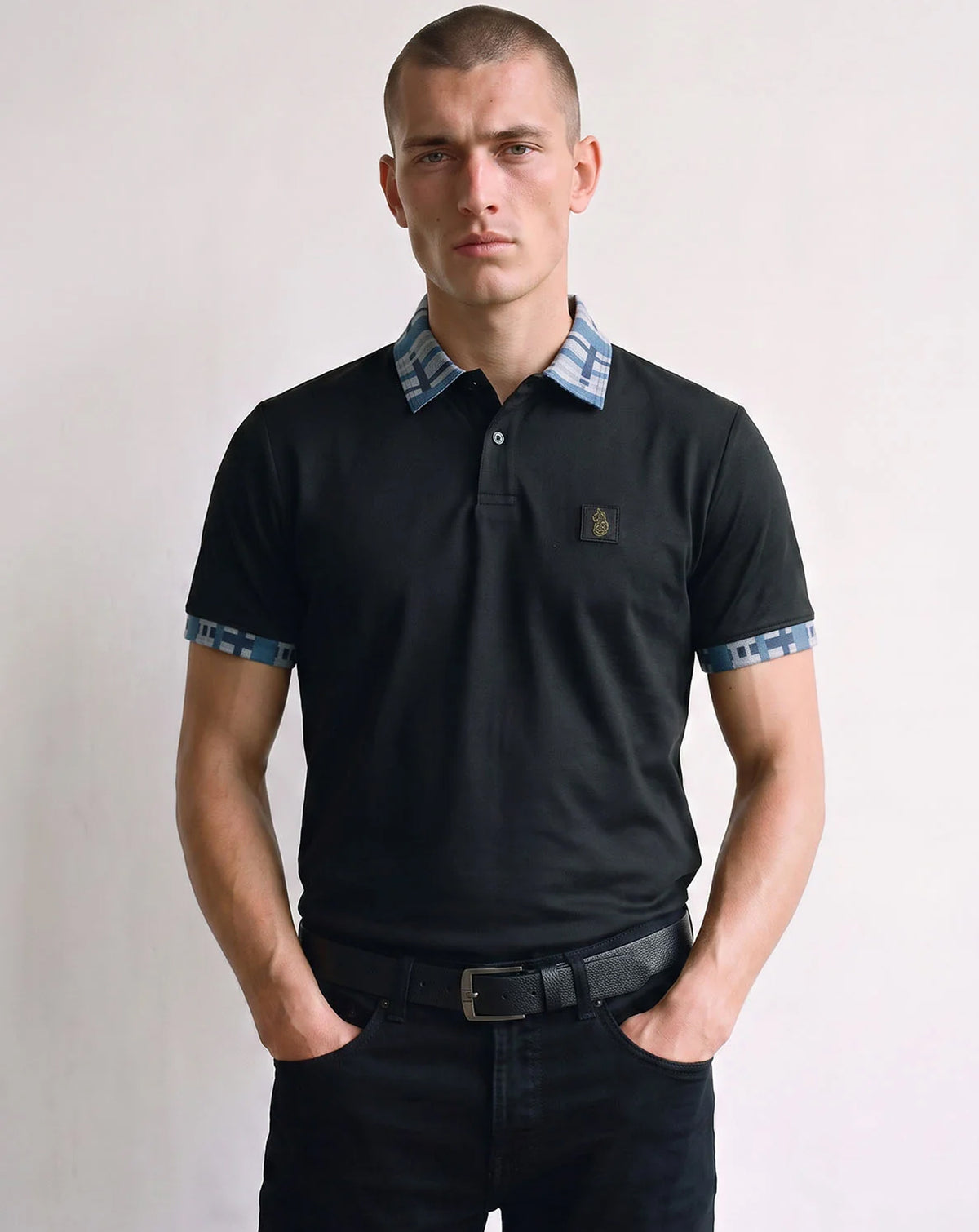 Luke 1977 Yard contrast collar polo shirt BLACK/BLUE