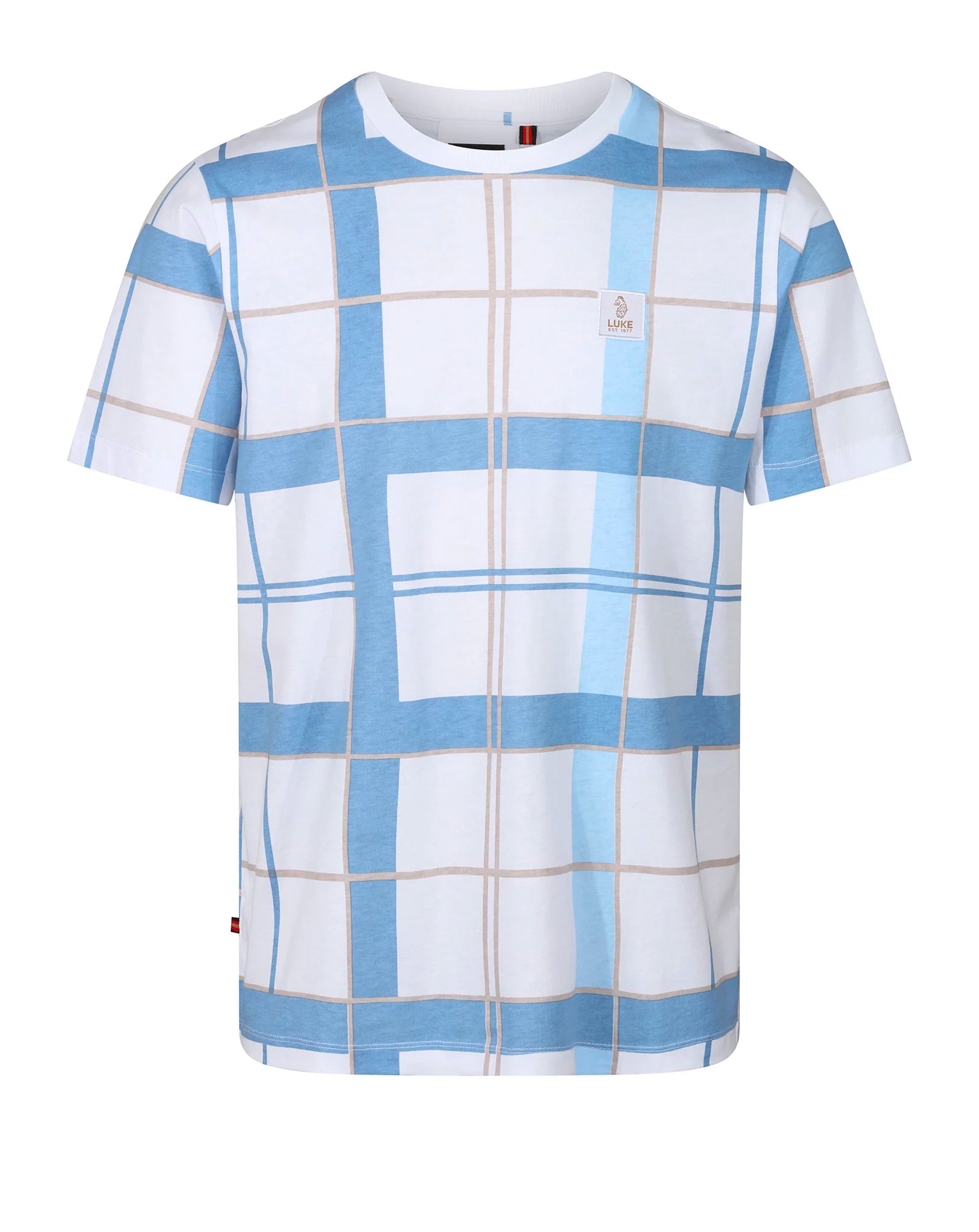 Luke Birdoswald Check T-shirt White Denim Blue