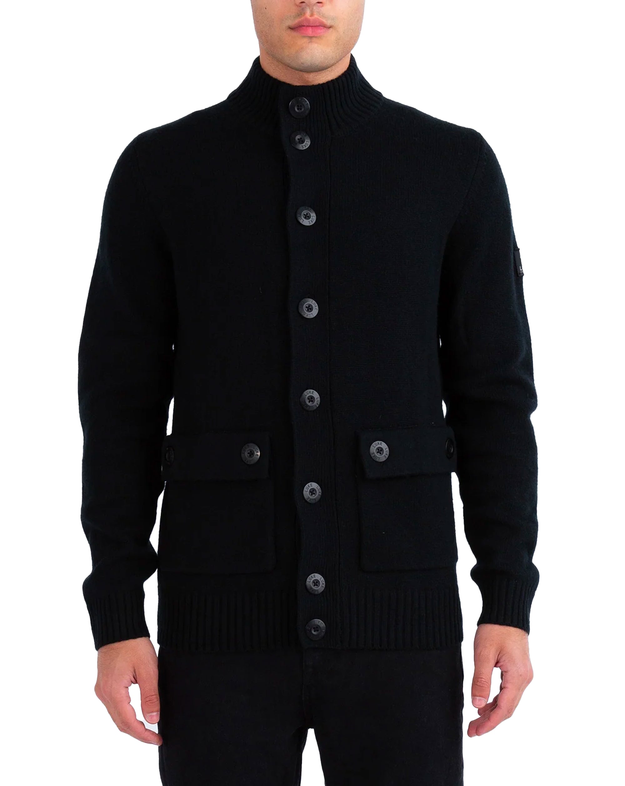 Luke Chunky Knit Button Jacket Black