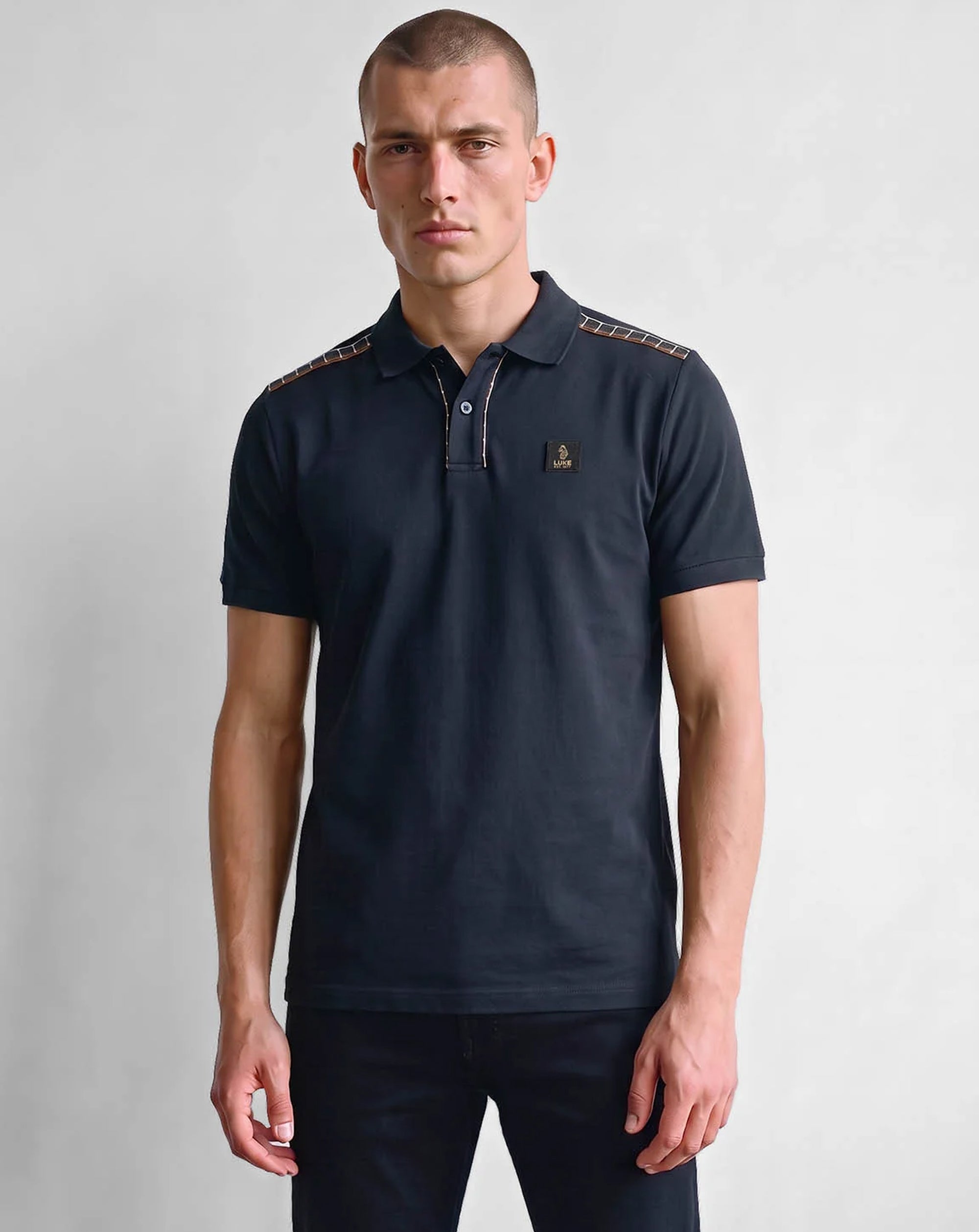 Luke Hamilton Polo Check Collar 280GSM DARK NAVY