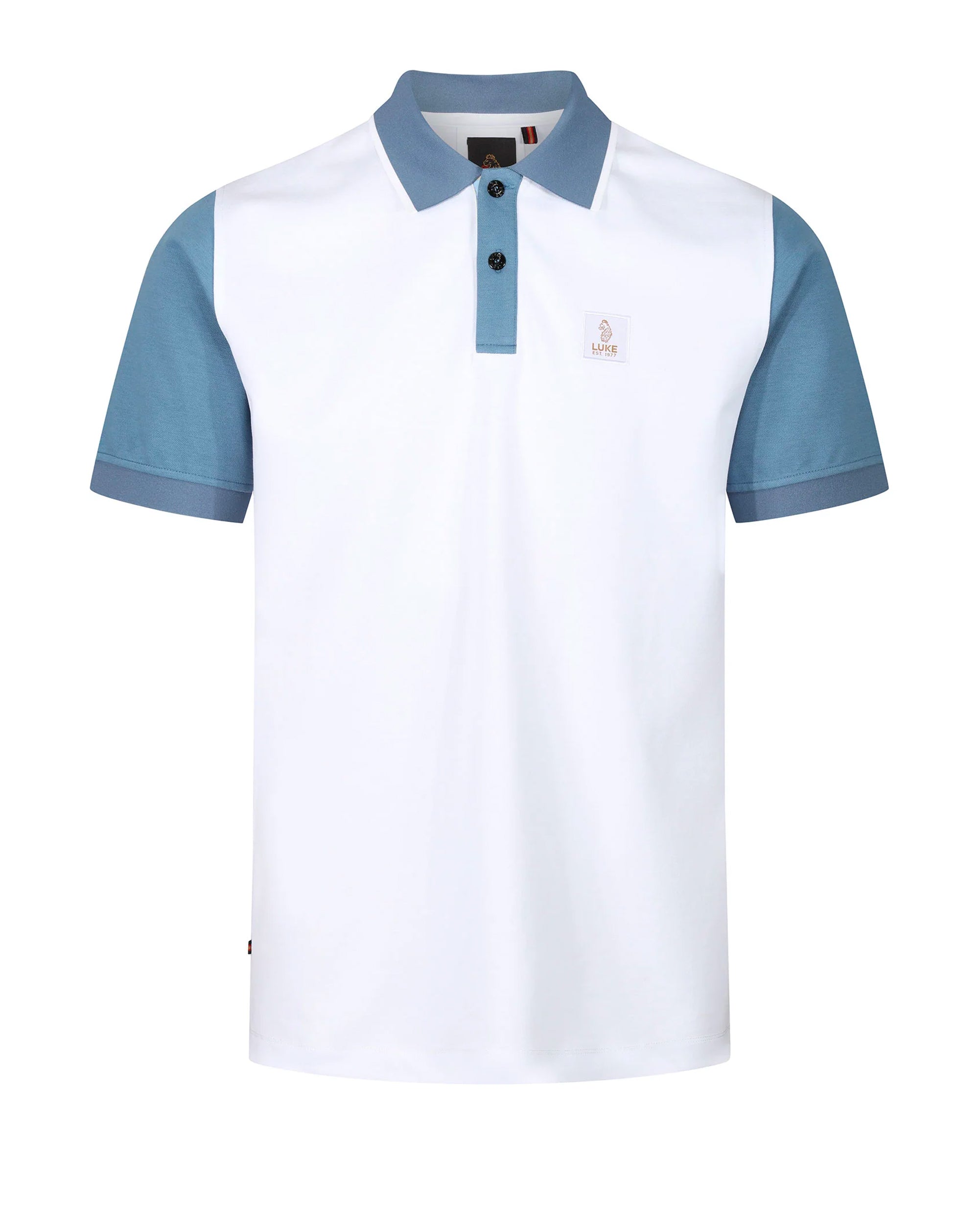 Luke Saddleworth Short Sleeve Polo Shirt White Blue