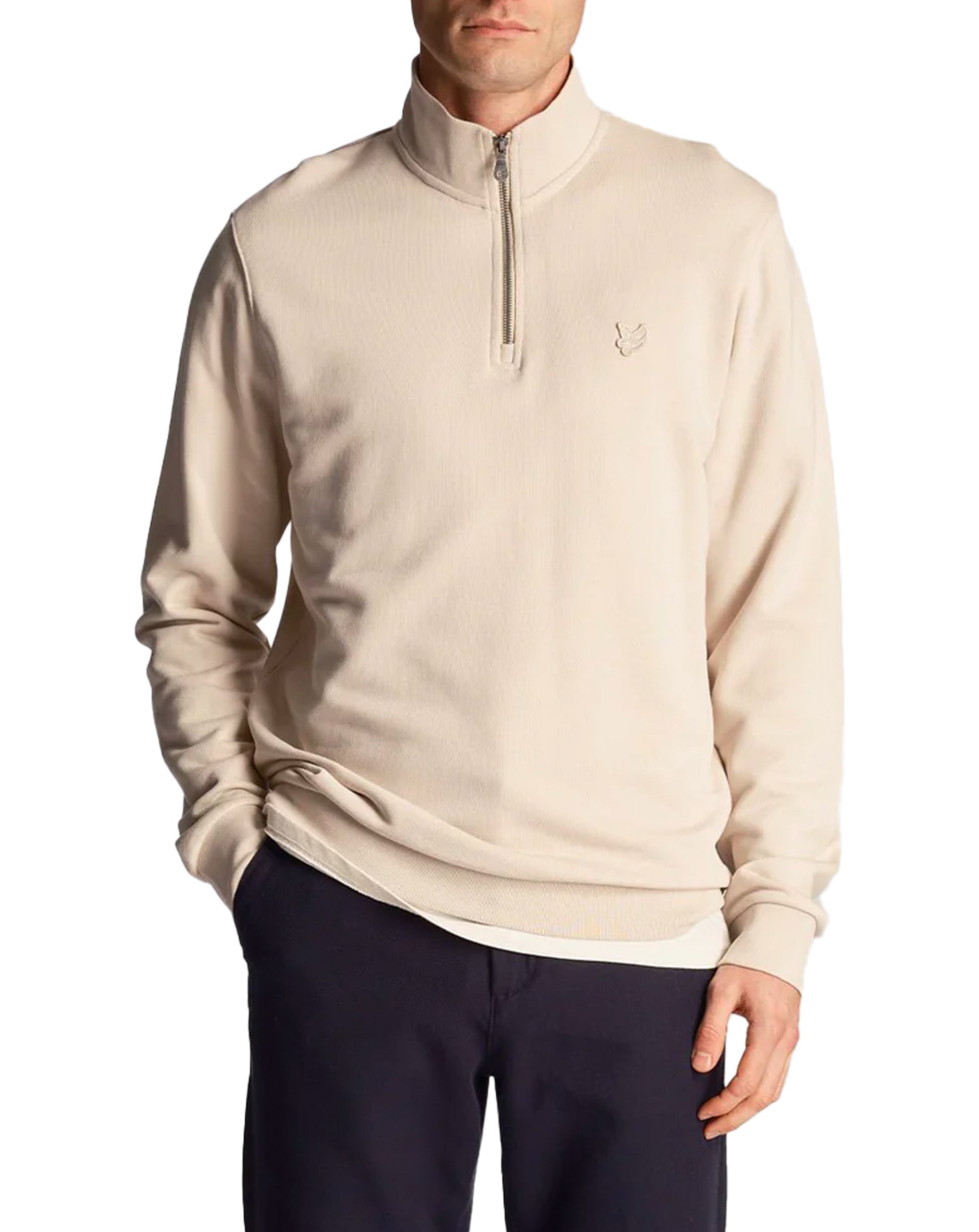 Lyle & Scott 1/4 zip tonal eagle sweatshirt COVE