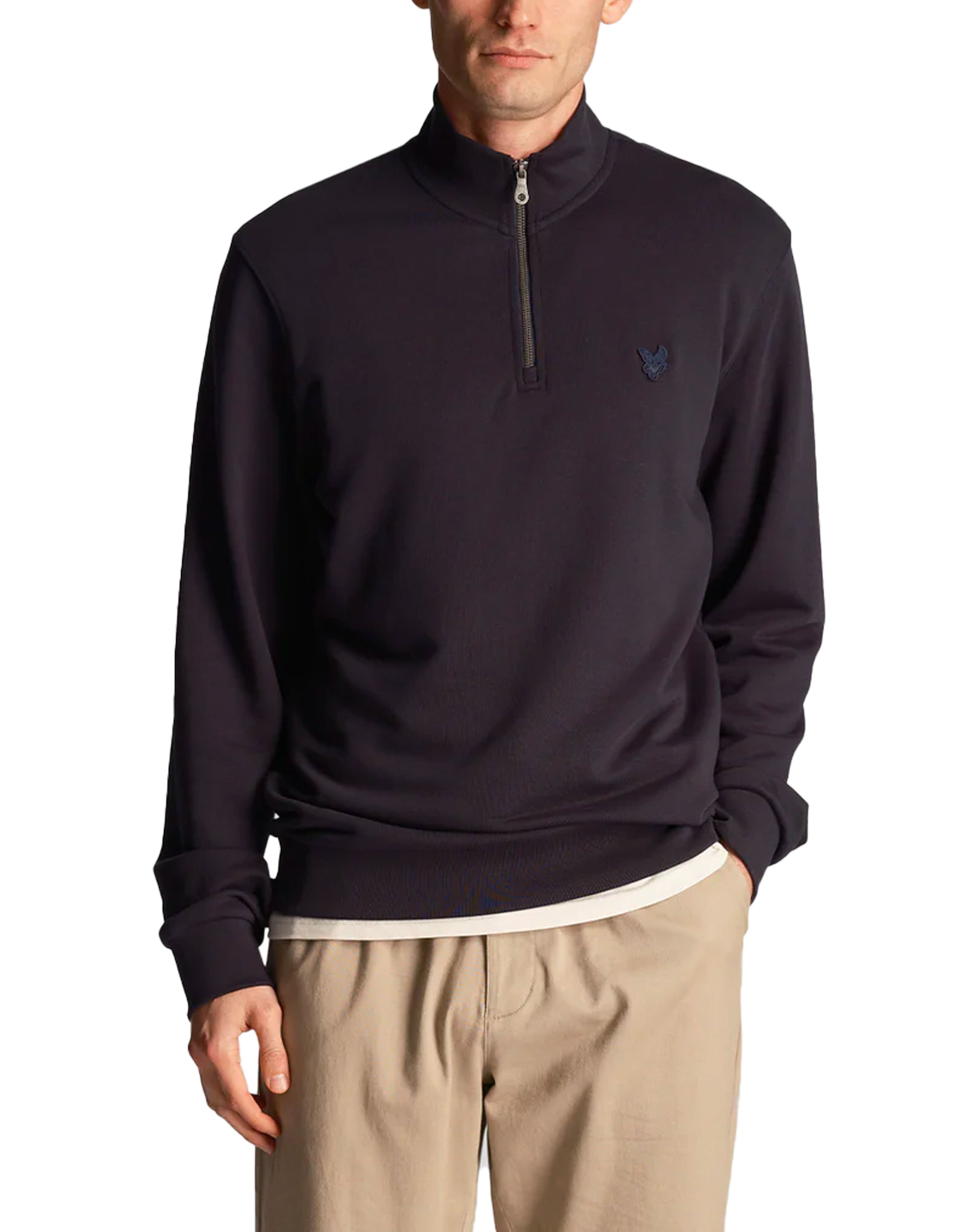 Lyle & Scott 1/4 Zip Tonal Eagle Sweatshirt Dark Navy