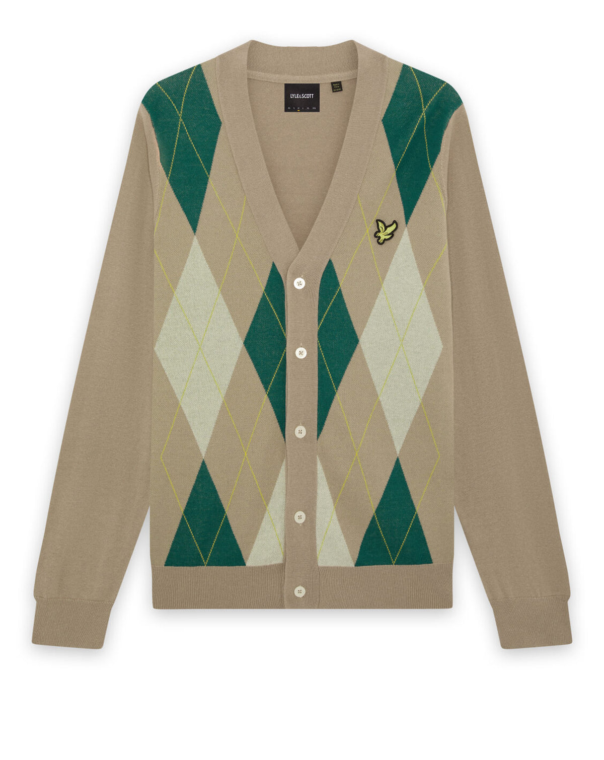 Lyle & Scott Archive Argyle Knitted Classic Cardigan Camel/Taupe