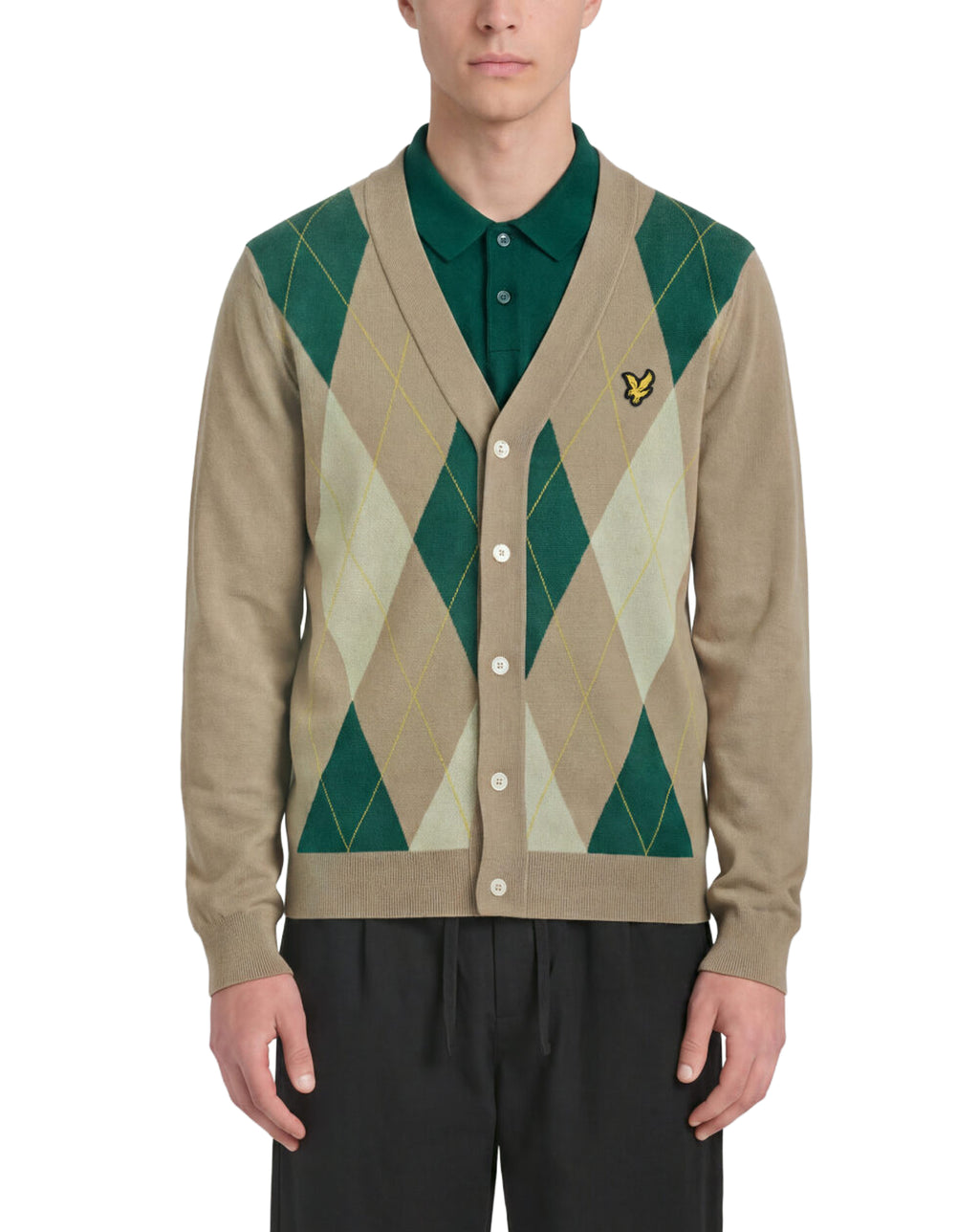 Lyle & Scott Archive Argyle Knitted Classic Cardigan Camel/Taupe