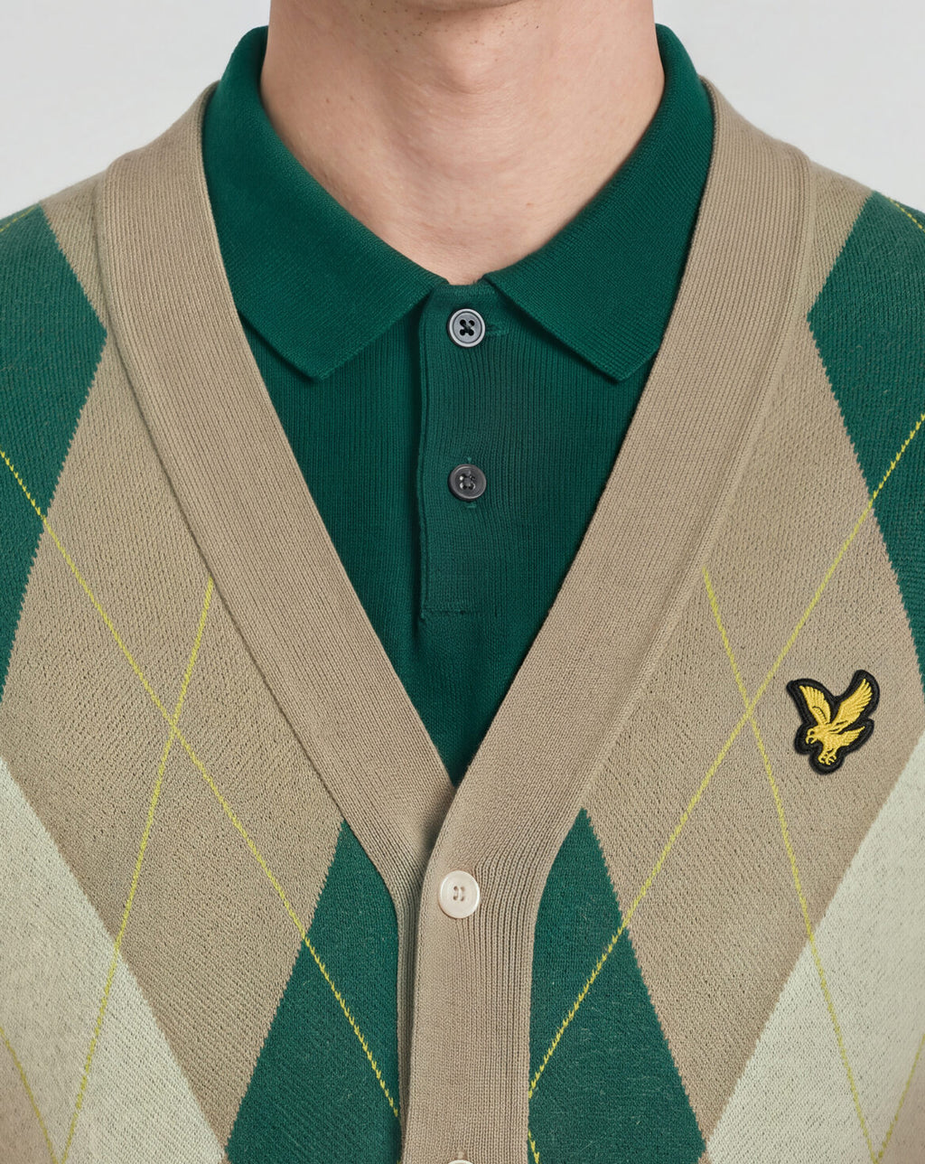 Lyle & Scott Archive Argyle Knitted Classic Cardigan Camel/Taupe