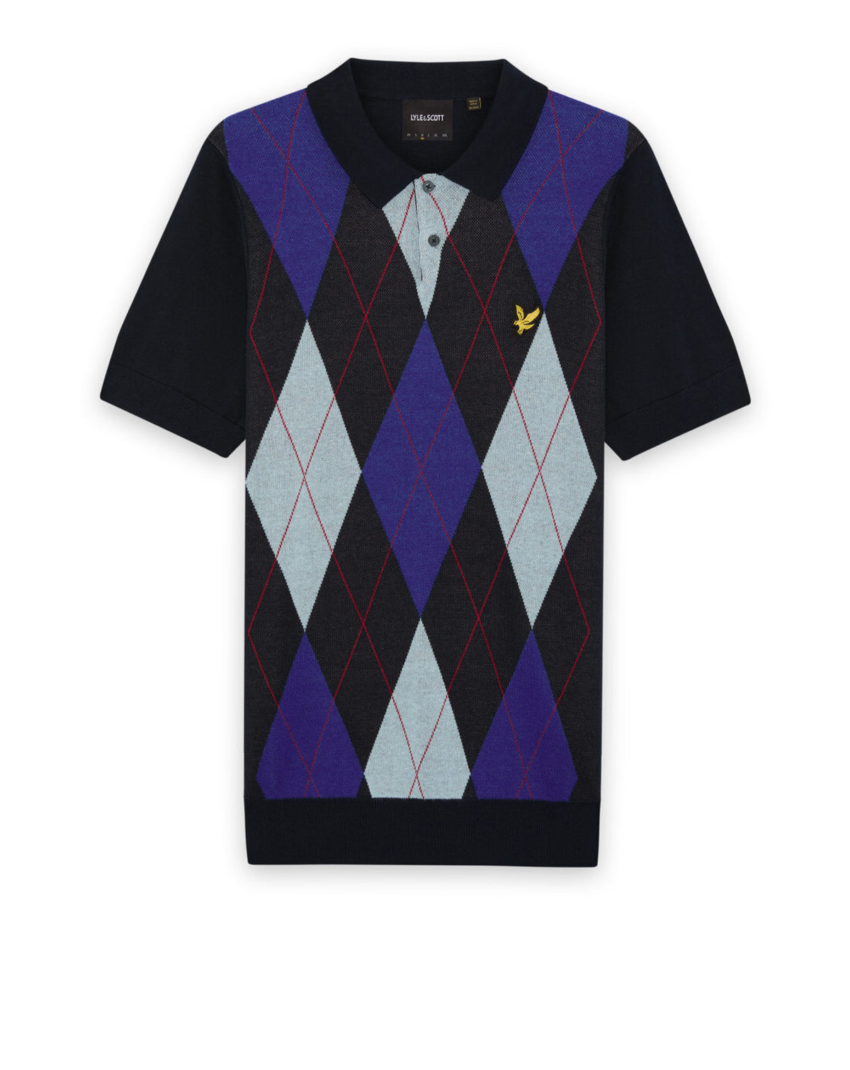 Lyle & Scott Archive Argyle Knitted SS Polo Shirt DARK NAVY