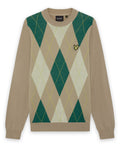 Lyle & Scott Argyle Knitted Crew Neck Jumper CAMEL
