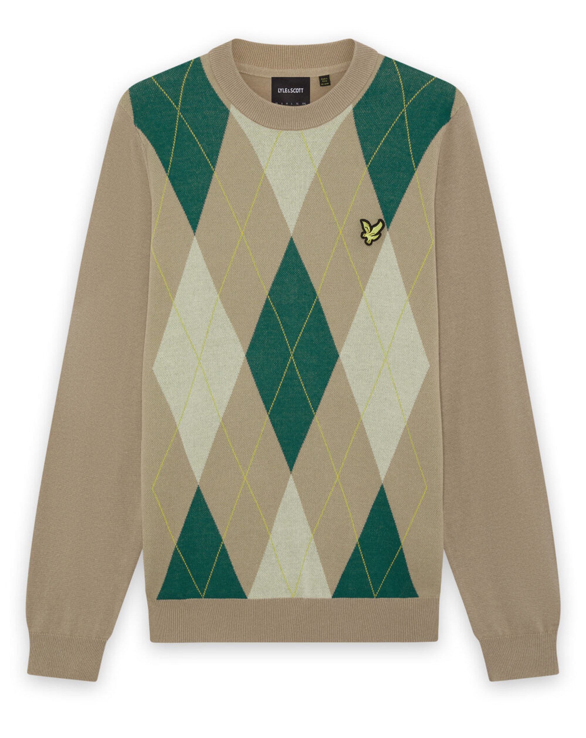 Lyle & Scott Argyle Knitted Crew Neck Jumper CAMEL