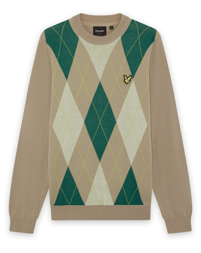 Lyle & Scott Argyle Knitted Crew Neck Jumper CAMEL