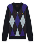 Lyle & Scott Argyle Knitted V-Neck Jumper DARK NAVY