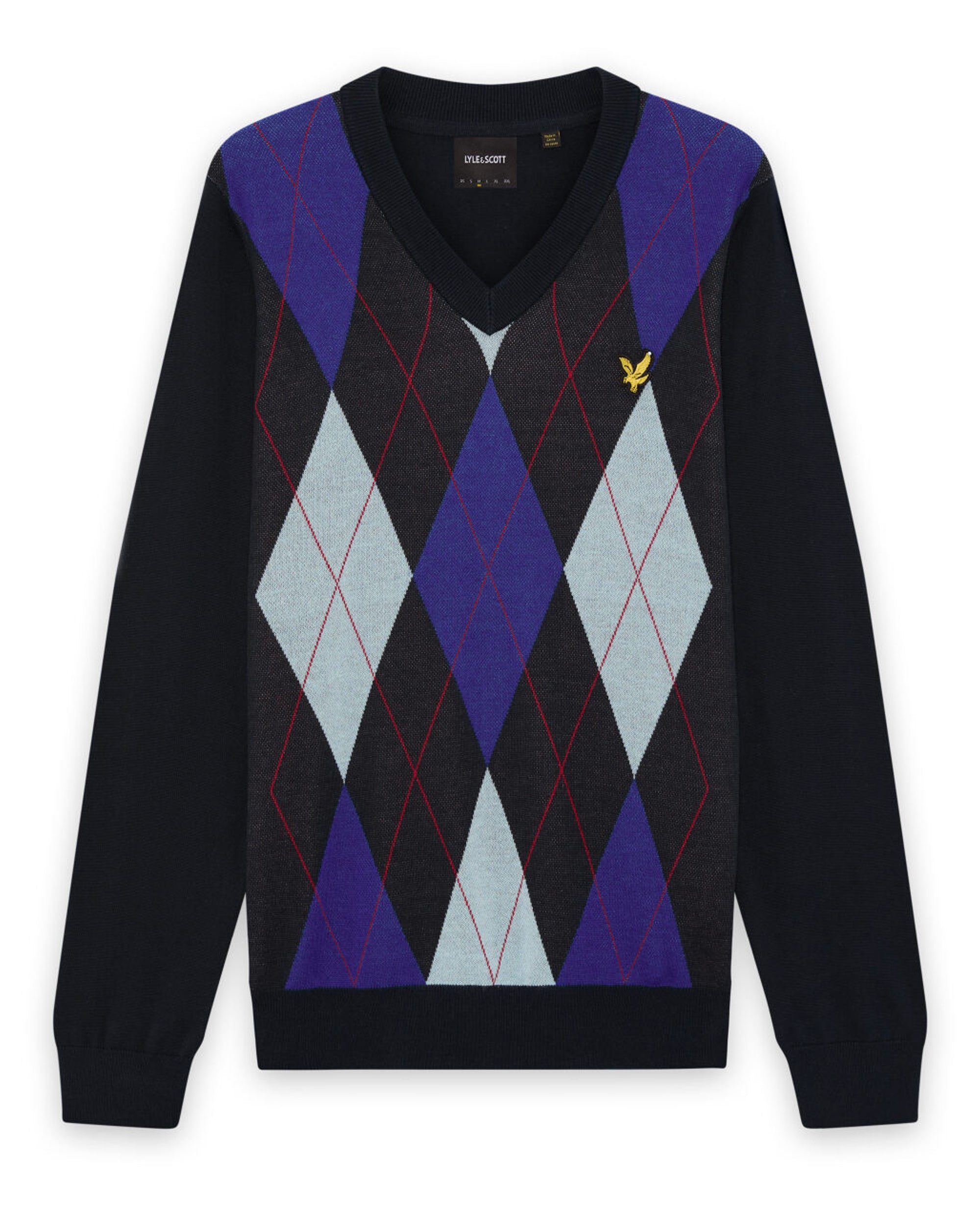 Lyle & Scott Argyle Knitted V-Neck Jumper DARK NAVY