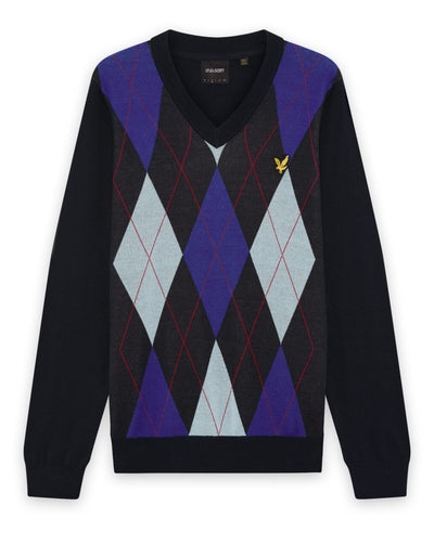 Lyle & Scott Argyle Knitted V-Neck Jumper DARK NAVY