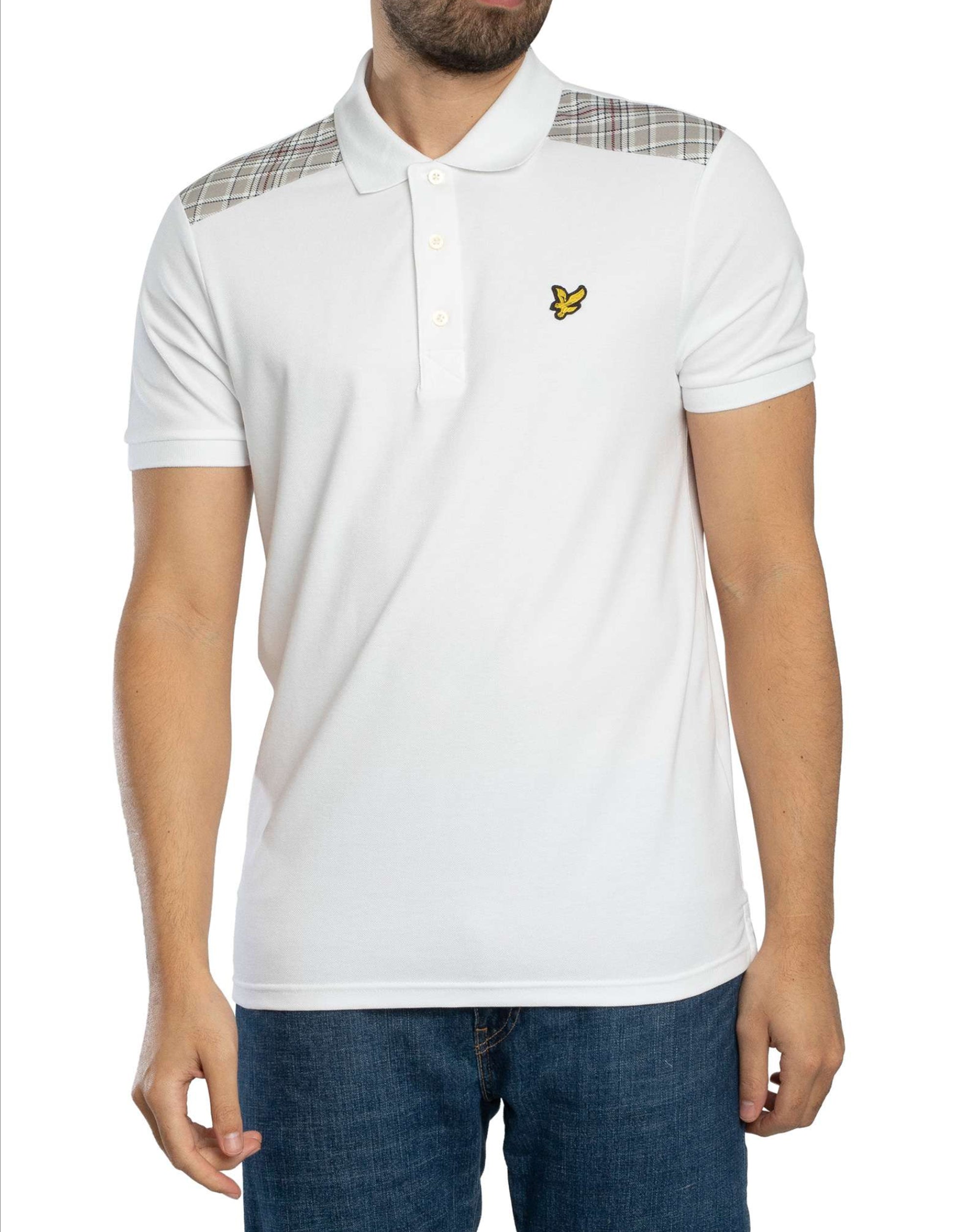 Lyle & Scott Check Panelled Polo Shirt WHITE