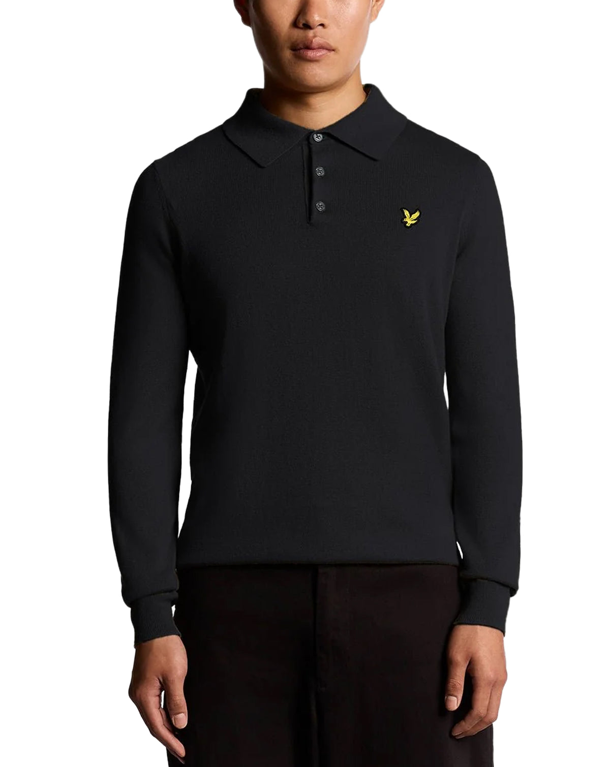 Lyle & Scott Cotton Merino LS Knitted Polo Sweater JET BLACK