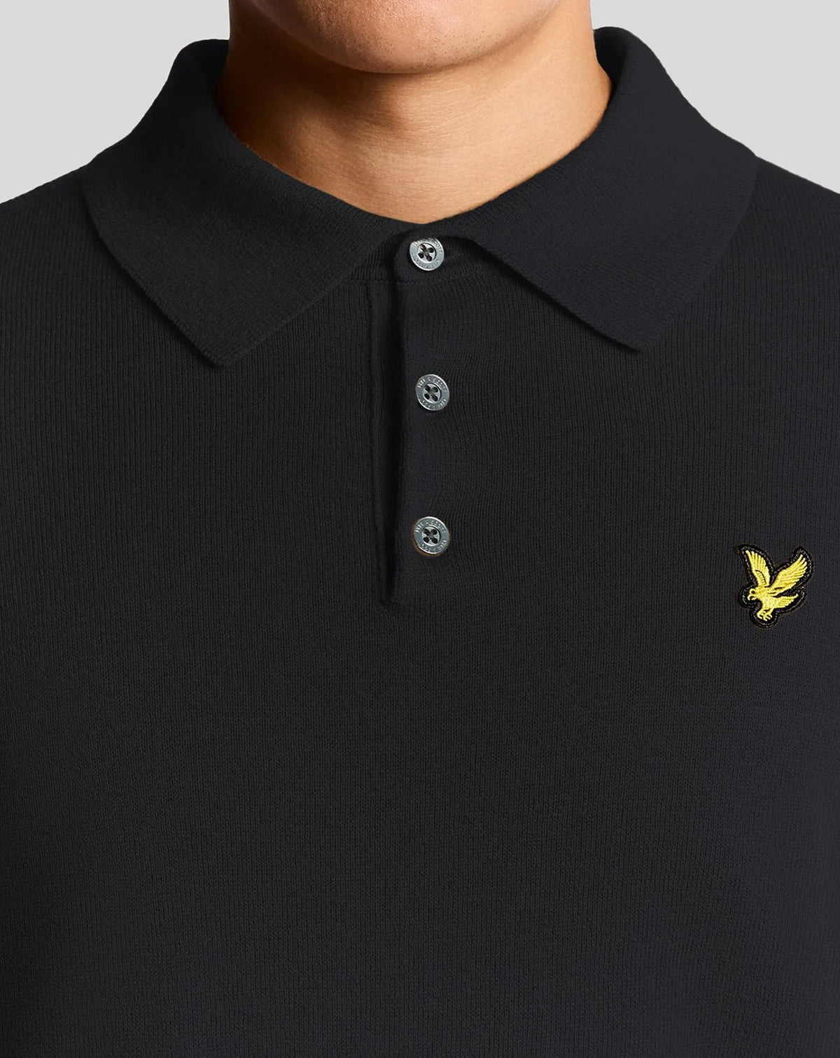 Lyle & Scott Cotton Merino LS Knitted Polo Sweater JET BLACK
