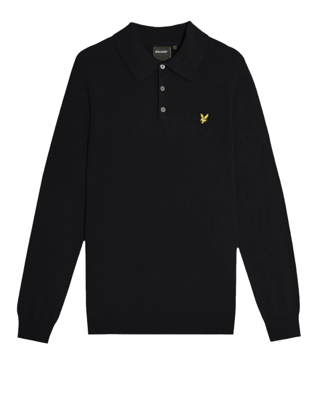 Lyle & Scott Cotton Merino LS Knitted Polo Sweater JET BLACK