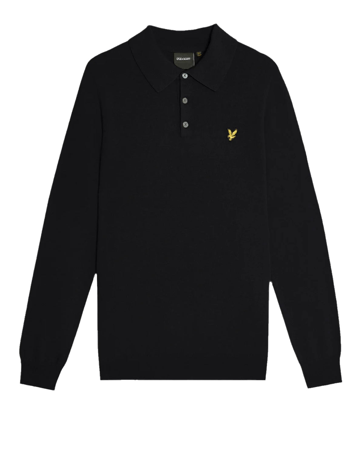 Lyle & Scott Cotton Merino LS Knitted Polo Sweater JET BLACK