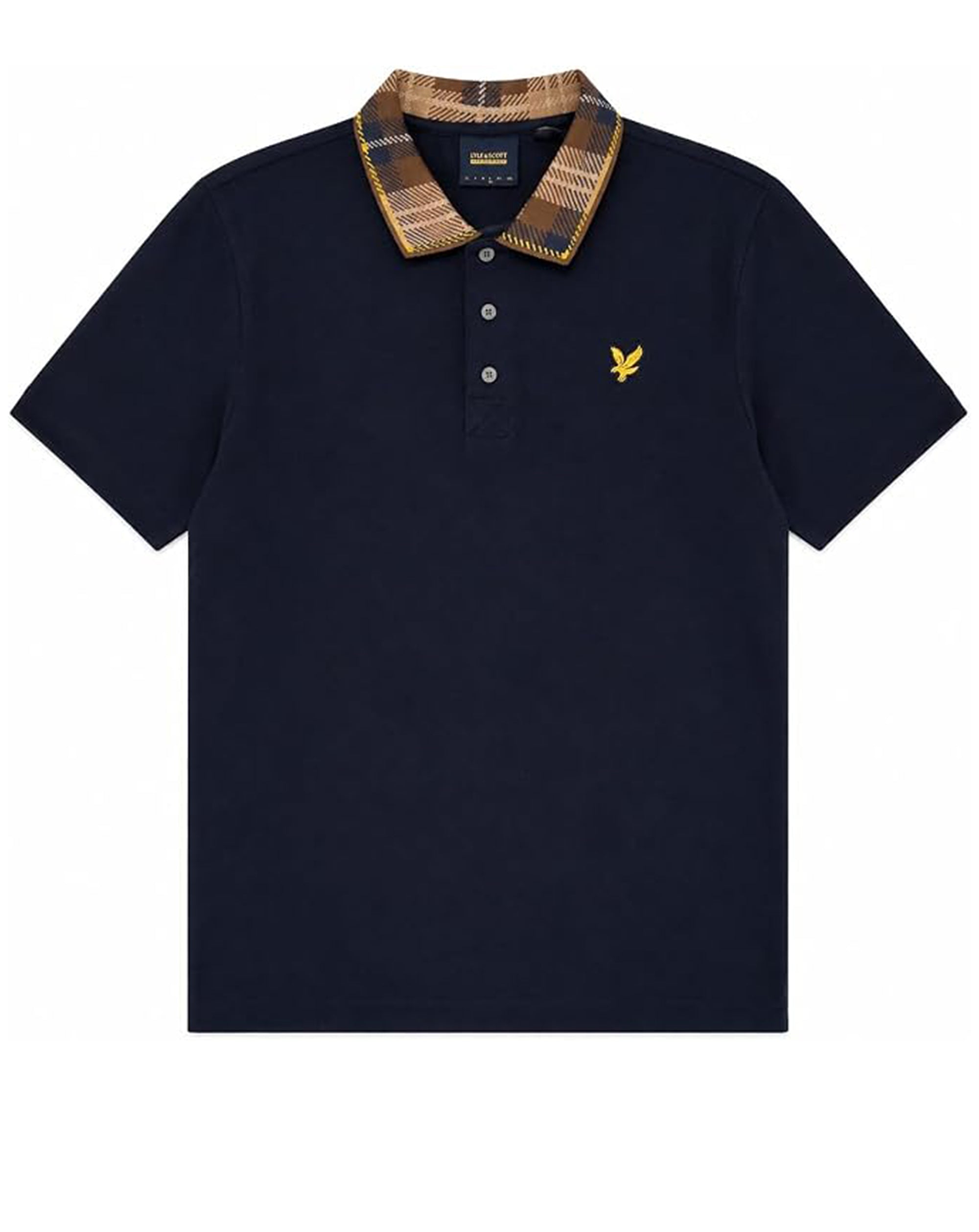Lyle & Scott Tartan collar polo shirt heritage inspired Navy brown