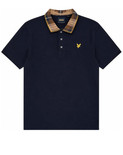 Lyle & Scott Tartan collar polo shirt heritage inspired Navy brown