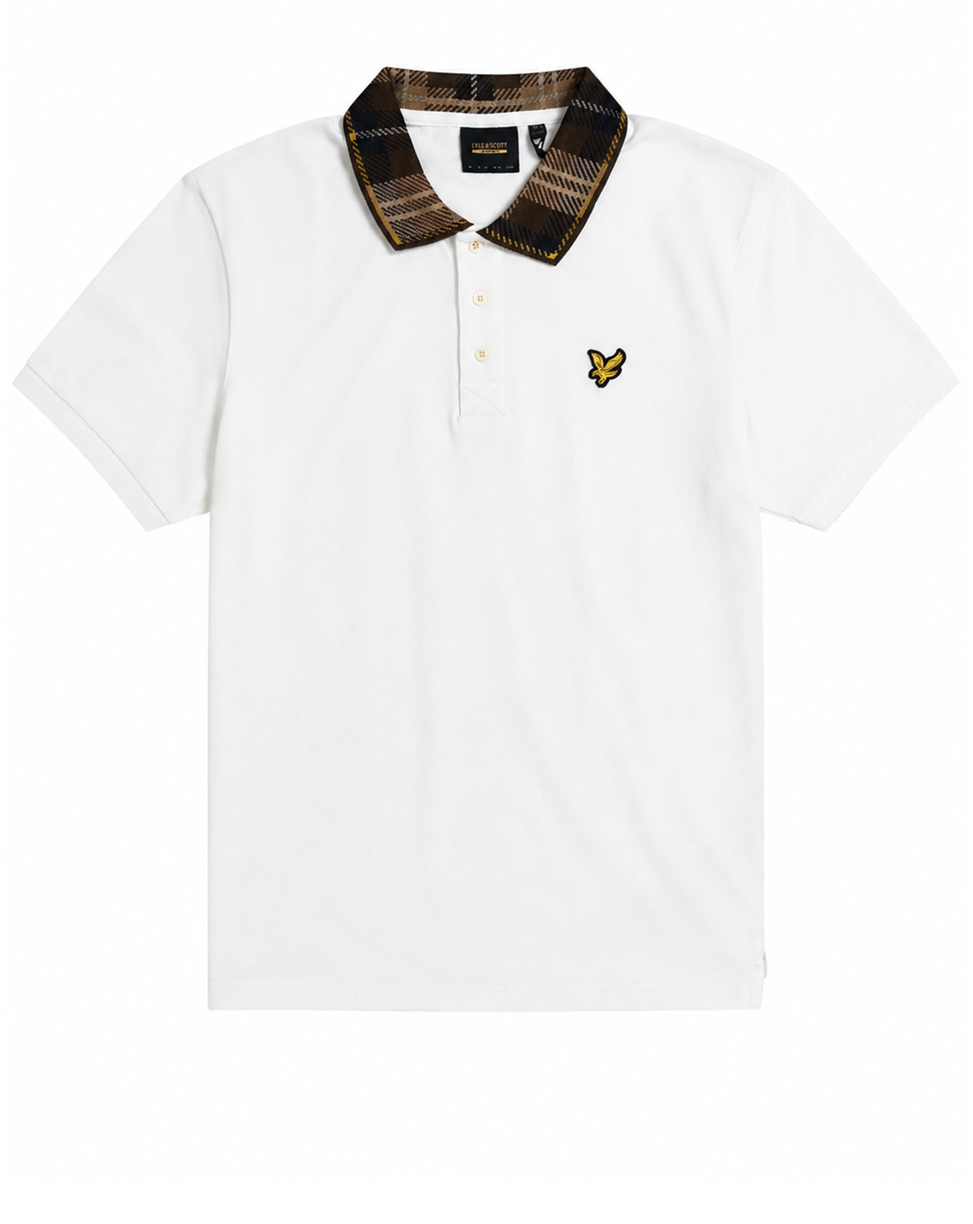 Lyle & Scott Archive Tartan collar polo shirt heritage inspired white/brown