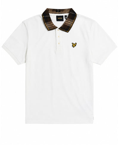 Lyle & Scott Archive Tartan collar polo shirt heritage inspired white/brown