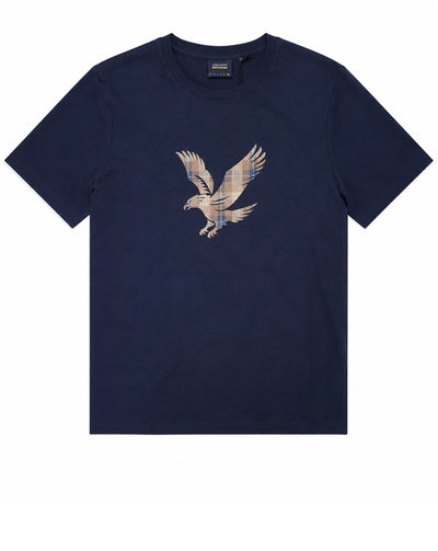 Lyle & Scott Archive Tartan eagle Heritage T shirt Navy brown