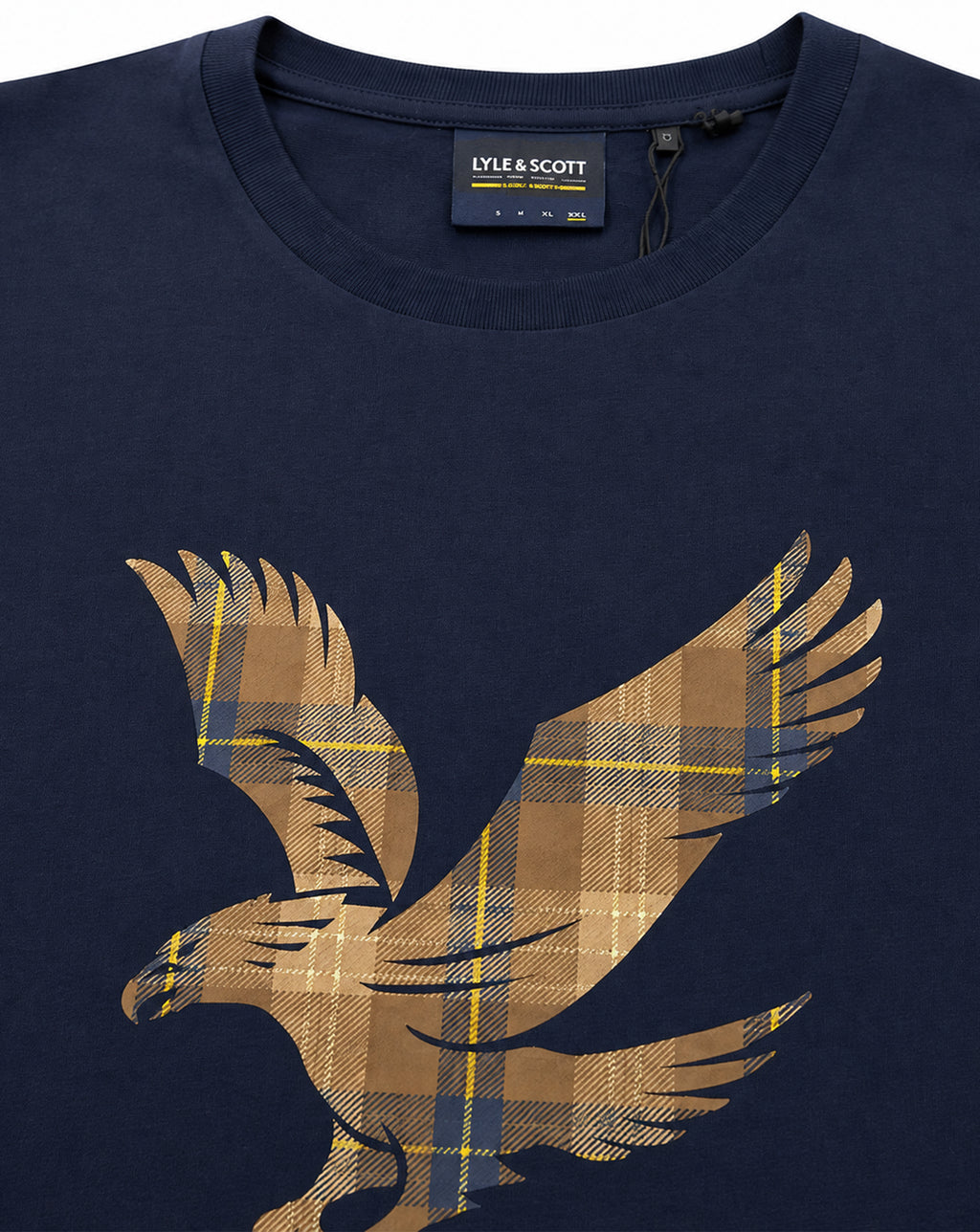 Lyle & Scott Archive Tartan eagle Heritage T shirt Navy brown