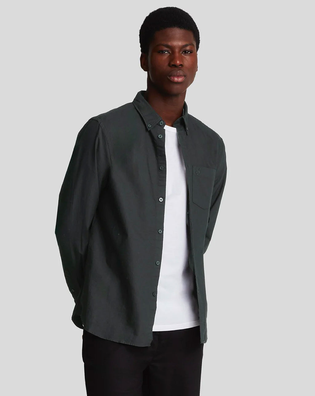 Lyle & Scott Tonal Eagle Plain Oxford Shirt Jet Black