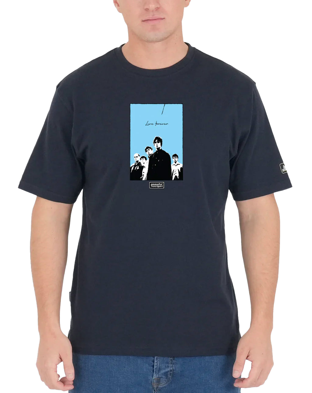 Peaceful Hooligan Oasis Live Forever T Shirt Navy