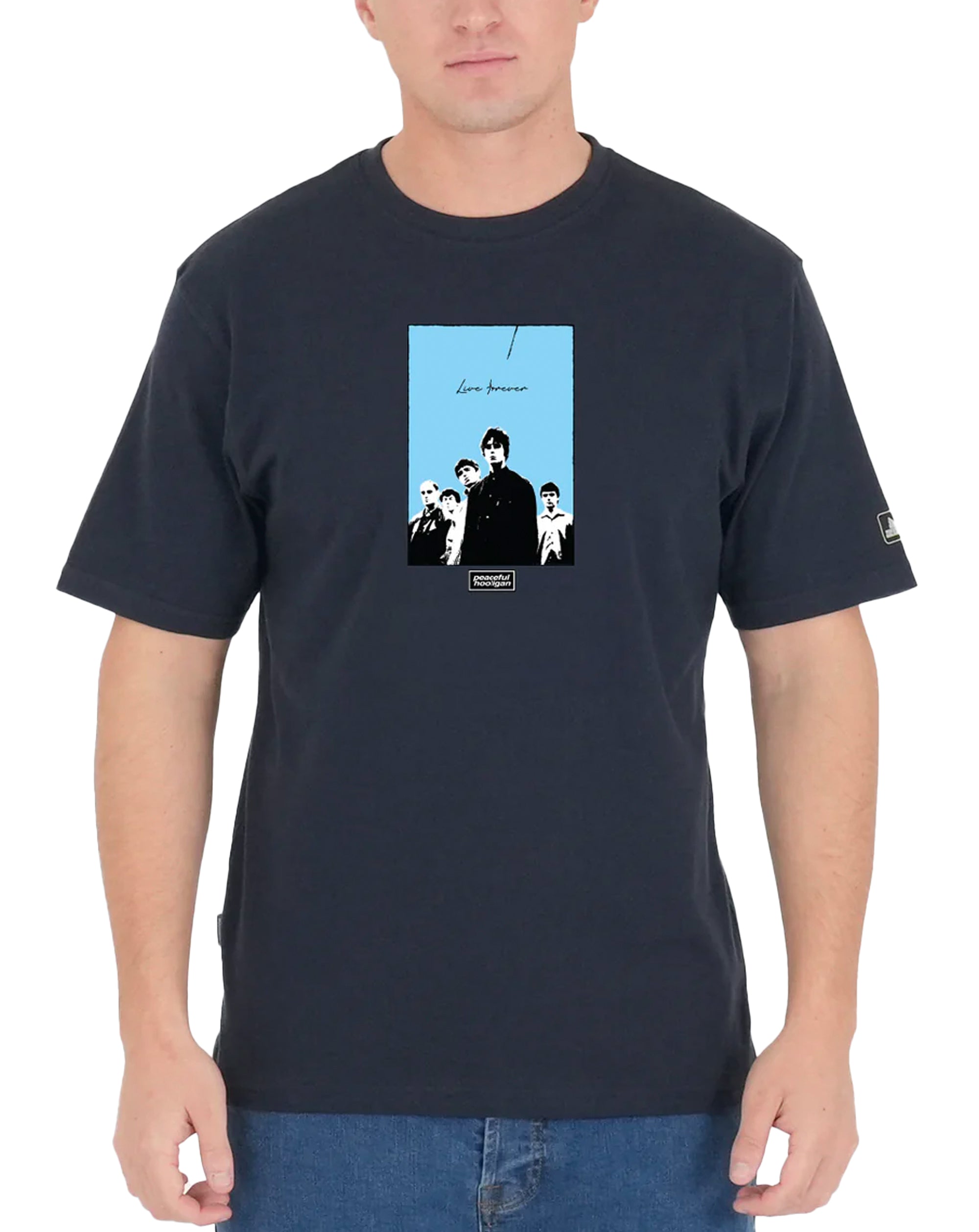 Peaceful Hooligan Oasis Live Forever T Shirt Navy