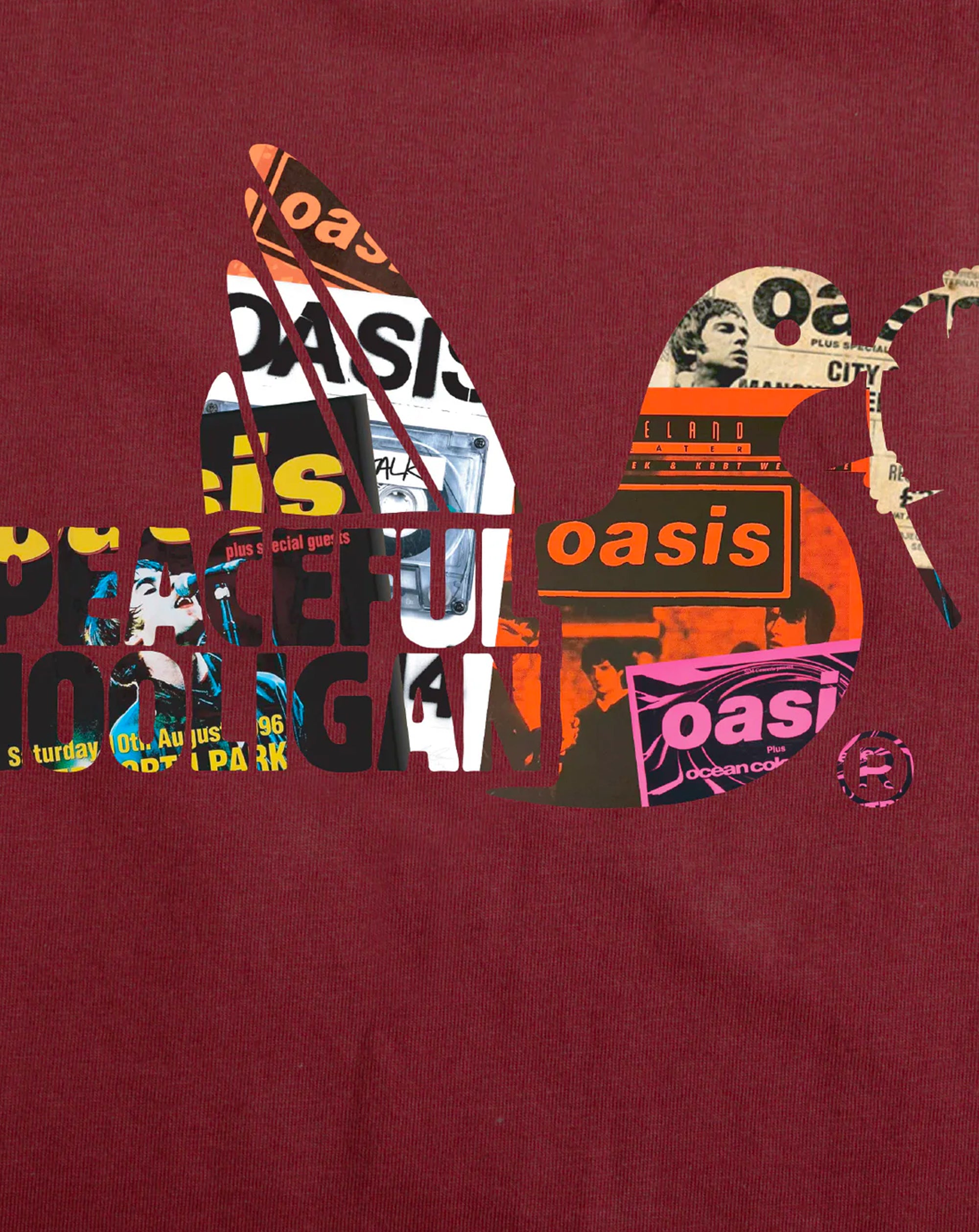 Peaceful Hooligan Oasis Poster Dove T Shirt Deep Red