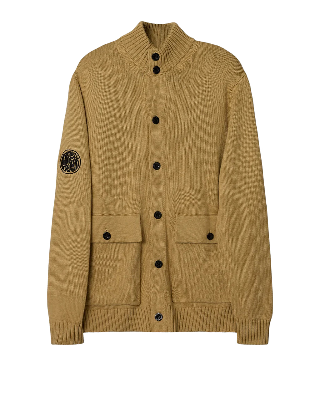 Pretty Green Funnel Neck Knitted Jacket CAMEL